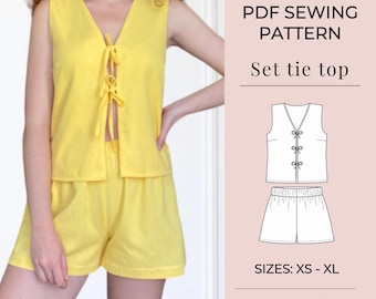 Pdf sewing pattern | Short sewing pattern |  Women top pattern | Tie top pattern | Top sewing pattern