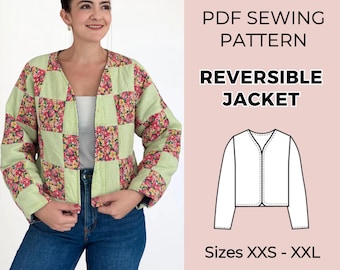 Jacket pattern | Pdf sewing pattern | Coat Sewing Pattern | Reversible jacket | women sewing pattern | Quilted jacket | Cardigan pattern