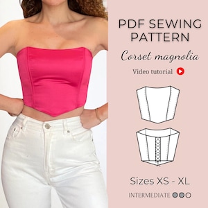 Corset Sewing Pattern PDF with Video Tutorial : XS-XL Sizes, Bustier Top Design for Women, bustier pattern