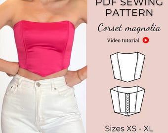 Corset Sewing Pattern PDF with Video Tutorial : XS-XL Sizes, Bustier Top Design for Women, bustier pattern