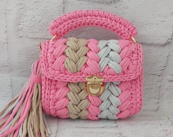 Handmade Crochet Crossbody Bag: Multi Color Knit Women's Bag