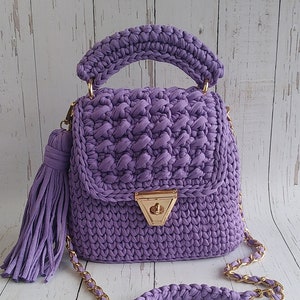 Handmade Crochet Crossbody Bag: Lilac Designer Shoulder Bag