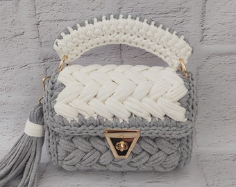 Handmade Crochet Crossbody Bag: Knitted Cotton Shoulder Bag