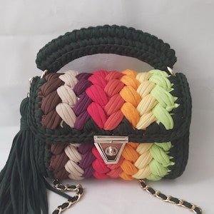 Handmade Crochet Crossbody Bag: Multi Color Knit Designer Bag