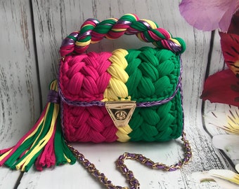 Handmade Colorful Crochet Shoulder Bag - Luxury Women's Crossbody Purse