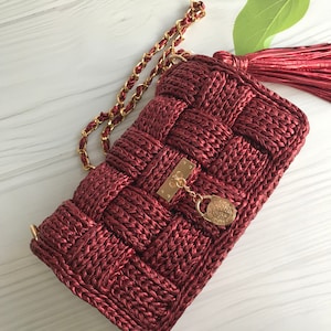 Häkeln metallic Damentasche, Luxus stricken glänzend Abend Handtasche, Design Rebe Farbe Crossbody Schultertasche, personalisierte benutzerdefinierte handgefertigte Geschenke