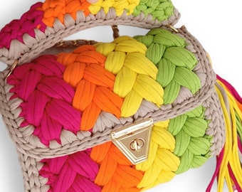 Handmade Crochet Colorful Crossbody Bag: Luxury Knitted Women's Shoulder Bag