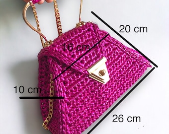 Luxury Crochet Metallic Shoulder Bag: Handmade Knitted Bag