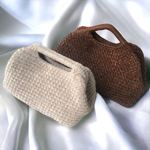 Sac à main en tricot de velours au crochet, pochette faite main, sac pour femme, sac à main tendance, cadeaux personnalisés