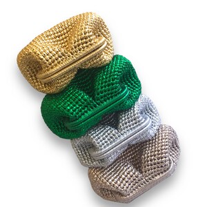 Luxuriöse glänzende metallische Tasche für Abendpartys - spezielle Abendunterarmtasche - Handgefertigte gestrickte Beuteltasche - gehäkelte Luxustasche für Frauen