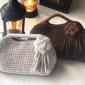 Sac à main en tricot de velours fait main, pochette en velours au crochet, sac pour femme de grande taille, cadeaux personnalisés