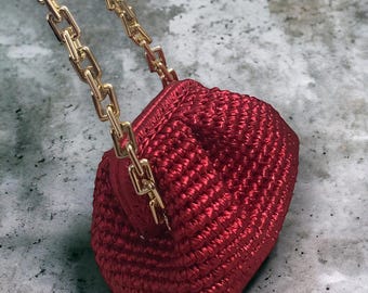 Bolso de mano pequeño de crochet metálico / bolso de mano de diseño hecho a mano / bolso de mano de noche de crochet de moda / regalos personalizados hechos a mano