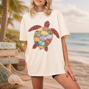 Patchwork Sea Turtle Shirt, Nature Lover Ocean Enthusiast Tee