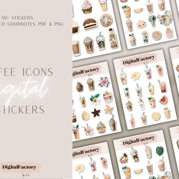 Coffee icons digital stickers | pre-cropped digital stickers | PNG stickers | GoodNotes stickers | Coffee, Starbucks, lifestyle