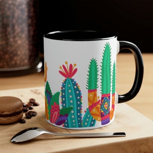 Desert mug, cactus mug, festive cacti mug, Mexican-inspired mug, desert cactus gift, cactus lover, cacti lover home decor gift.