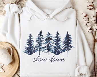 Winter Sweatshirt, Winter Pine Trees Sweatshirt, Cozy Winter Hoodie, Outdoor Hoodie, Forest Hoodie for Nature Lover, Hiking Hoodie