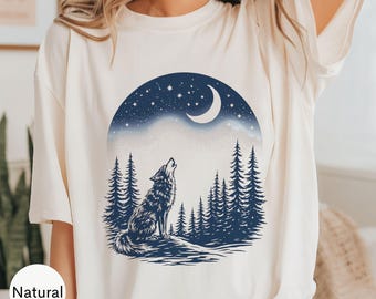 Wolf Howling at Moon T-Shirt: Mystical Outdoor Adventure Tee