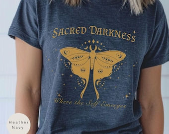 Sacred Darkness Unisex Tee, Gothic Moth Graphic Shirt, Witchy Lunar Moth Tee, Occult Clothing, Pagan T-shirt, Mental Health Tee, Shadow Work