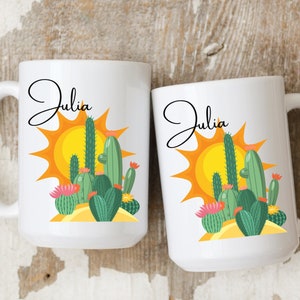 Personalized desert mug, custom cactus mug, desert gift, cactus lover mug, Southwest coffee cup, desert lover gift.