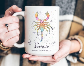 Scorpio Zodiac Accent Coffee Mug (11, 15oz), Horoscope Tea Cup, Astrology Gift, Constellation Drinkware, Personalized Scorpio Birthday Gift