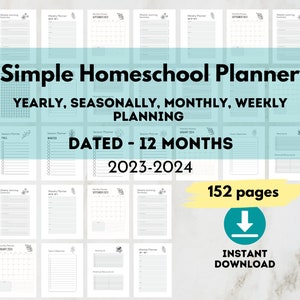Printable Homeschool Planner, Dated Homeschool Planner, Simple Unschooling Planner, Monthly and Weekly Lesson Planner.