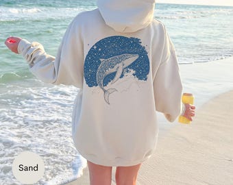 Whale Spacescape Hoodie: Unisex Celestial Ocean Sweatshirt