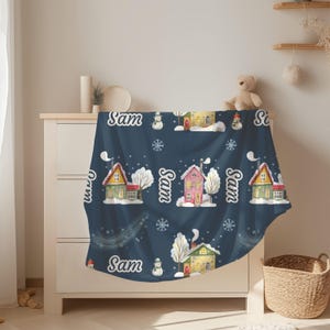 Winter Village Personalized Blanket: Christmas Decor, Cozy Kids Throw