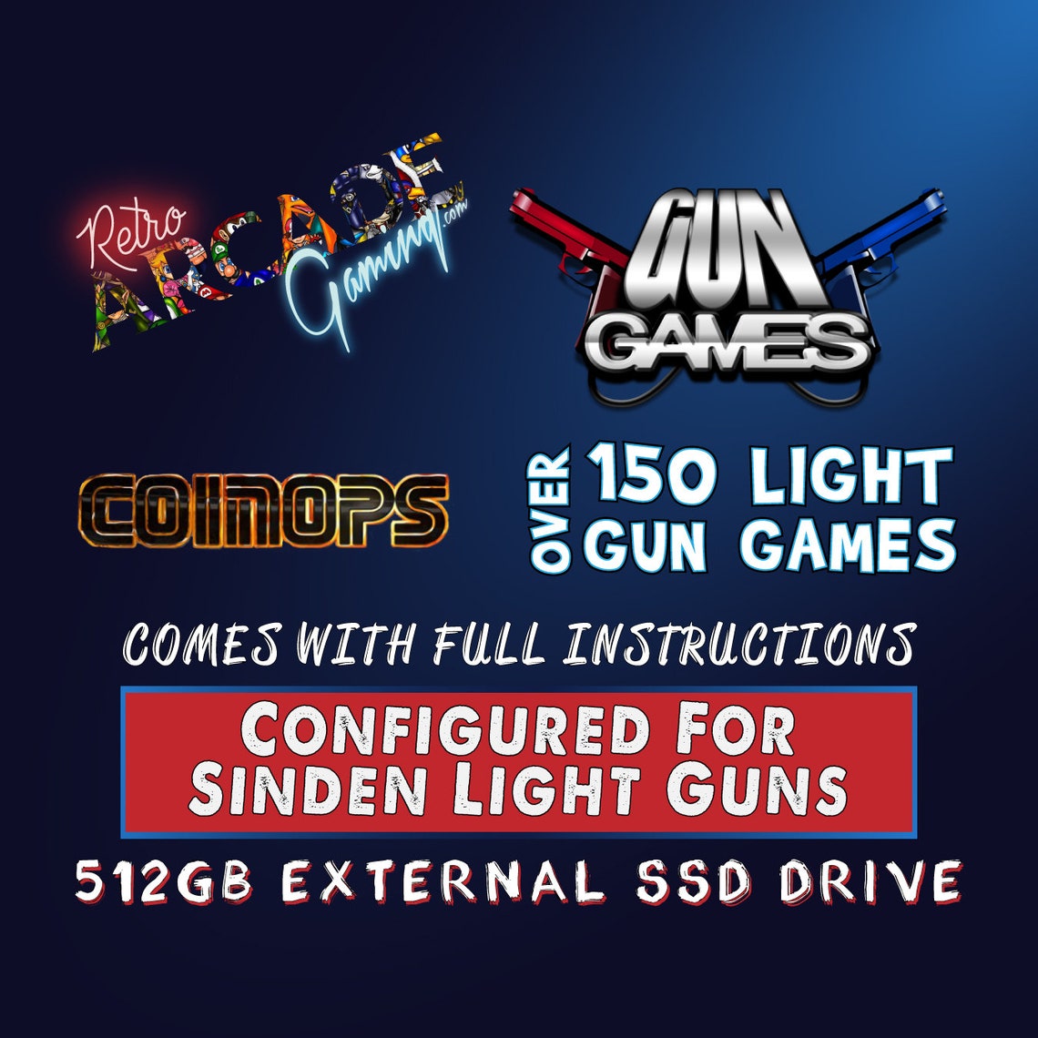 Ultimate Coinops Sinden Light Gun Drive With Over 150 Games & Etsy