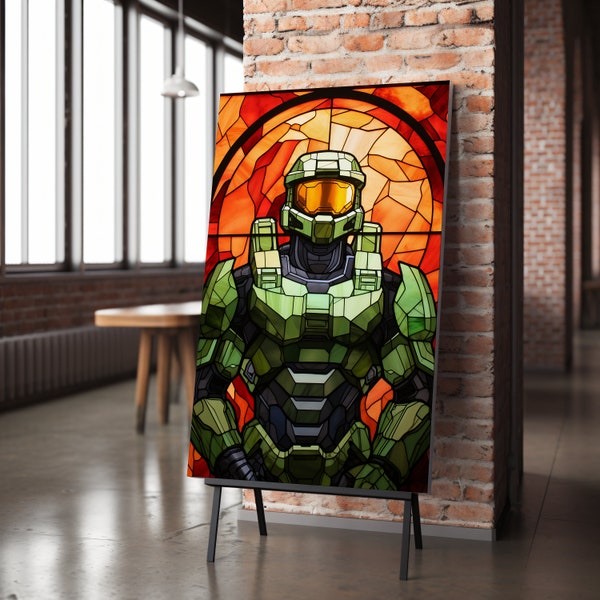 Xbox Halo Master Chief Stained Glass Style Canvas