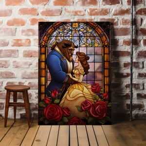 Beauty and the Beast Stained Glass Canvas