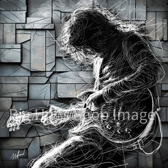 Abstract Guitar Player Line Art on Ceramic Tile - Etsy