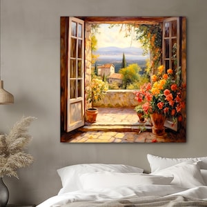 Tuscan Villa Window View Art | On a Framed or Gallery Wrapped Archival-Grade Canvas | Free Shipping!