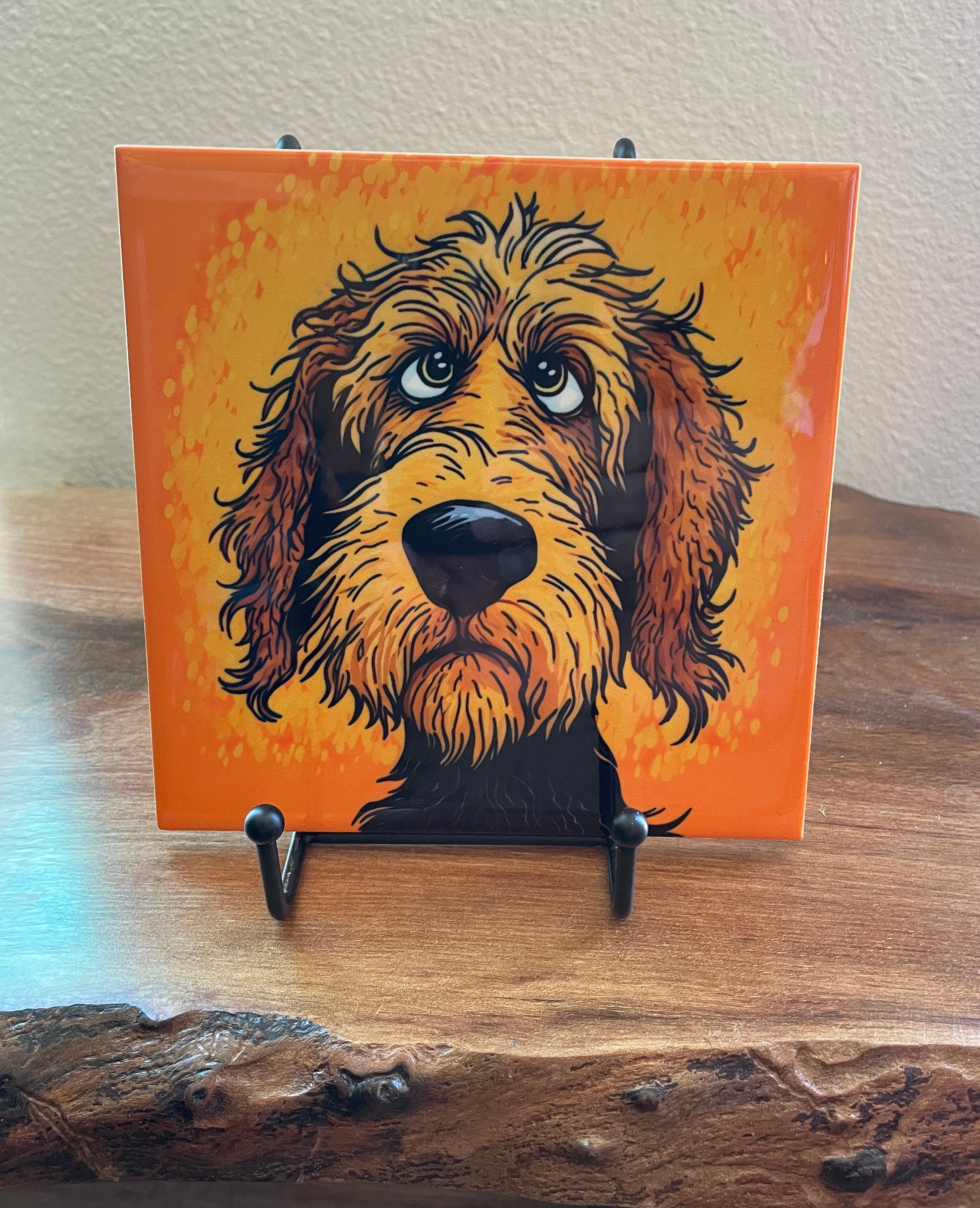 Labradoodle Dog Art: Colorful Cartoon Ceramic Tile - Etsy