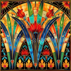 Art Deco Ceramic Tile: Vivid Hues Floral Design