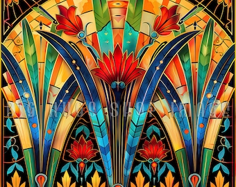 Art Deco Ceramic Tile: Vivid Hues Floral Design