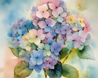 Colorful Hydrangea flower Art on a 6x6, 8x8 (actual 7.8) or 12x12 (actual 11.8) inch Ceramic Tile. Beautiful painterly Hydrangea design.