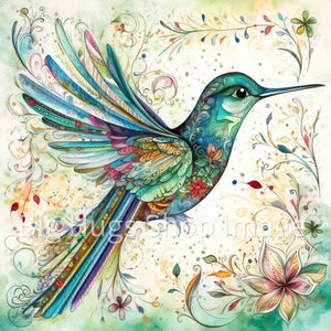 Colorful Hummingbird Art on a 6x6, 8x8 (actual 7.8) or 12x12 (actual 11.8) inch Ceramic Tile. Free Shipping in the USA.
