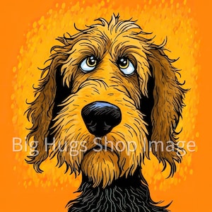 Cartoon Style Labradoodle Dog Art. Colorful Abstract Art on a 6x6, 8x8 (actual 7.8) or 12x12 (actual 11.8) inch Ceramic Tile.