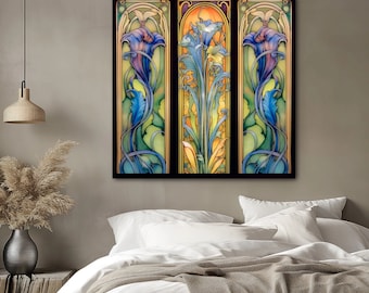 Roaring 20's Art Deco | Iris Flower Panels Design | On Framed or Gallery Wrapped Archival-Grade Canvas | Free Shipping!