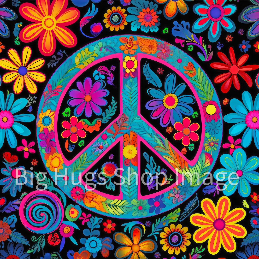 Hippie Peace Sign Ceramic Tile - 60's Style Floral Art - Etsy