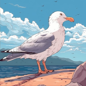 Seagull Art Ceramic Tile: Coastal Bird Design, Wall & Table Decor