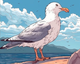 Seagull Art Ceramic Tile: Coastal Bird Design, Wall & Table Decor