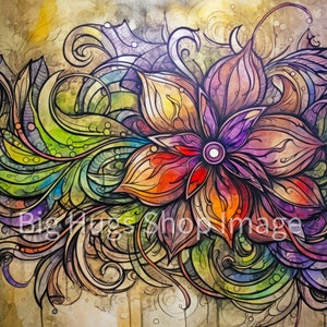 Art Nouveau Floral Ceramic Tile: Watercolor Style Art #4