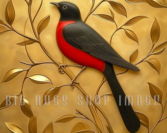 Bird Art with Golden Tones on a 6x6, 8x8 (actual 7.8) or 12x12 (actual 11.8) inch Ceramic Tile. Free Shipping in the USA.