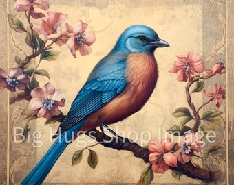 Beautiful Bird on Vintage Pastel Background on a 6x6, 8x8 (actual 7.8) or 12x12 (actual 11.8) inch Ceramic Tile. Free Shipping in the USA.