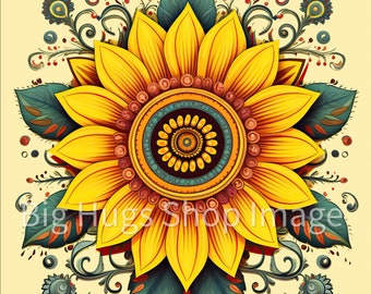 Abstract Sunflower design on a 6x6, 8x8 (actual 7.8) or 12x12 (actual 11.8) inch Ceramic Tile. Free Shipping in the USA.