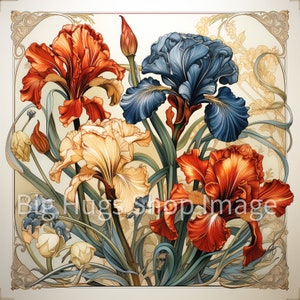 Art Nouveau Floral Ceramic Tile: Iris Backsplash Decor