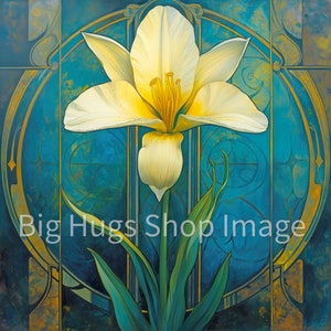 Roaring 20's Art Deco / Art Nouveau Graceful Lily Flower design on a 6x6, 8x8 (actual 7.8) or 12x12 (actual 11.8) inch Ceramic Tile.