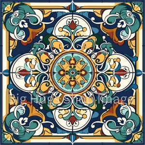 Ornate and Colorful Mexico Inspired Art on a 6x6, 8x8 (actual 7.8) or 12x12 (actual 11.8) inch Ceramic Tile.  Free Shipping in the USA.