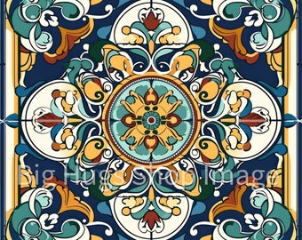 Ornate and Colorful Mexico Inspired Art on a 6x6, 8x8 (actual 7.8) or 12x12 (actual 11.8) inch Ceramic Tile.  Free Shipping in the USA.